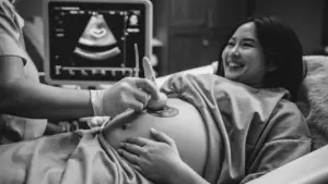 Madre realizándose una ecografía para saber el sexo de su bebé